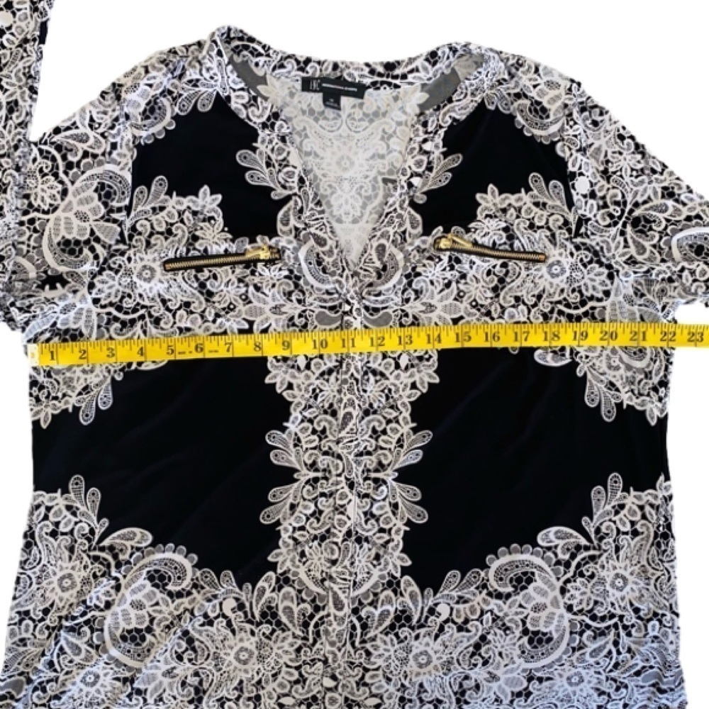 INC INTERNATIONAL CONCEPTS Top Long Sleeve Lace Print Black White Women 1X - Picture 10 of 13